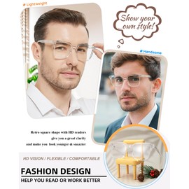 MARE AZZURO Oversized Reading Glasses 2.00+ Men Large Readers 100 125 150 175 200 225 250 275 300 350 400 500 600 (Transparent, 2.0)