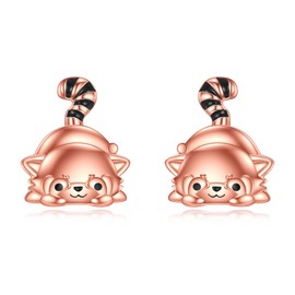 DAYLINLOVE Red Panda Stud Earrings 925 Sterling Silver Rose Gold Red Panda Earrings Cute Animal Jewellery Gifts for Women Girls, Sterling Silver, No Gemstone