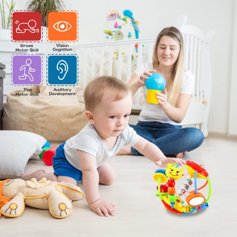 AKILION Baby Toys 0-6 Months Rattle Activity Ball, Sensory Baby