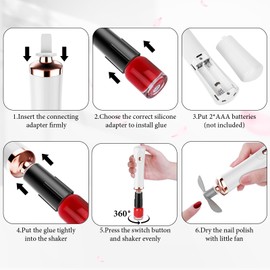Nail Polish Mixer Glue Shaker with 2 Connectors and 8 Caliber, Must Have Tech Tool with Min Fan For Nail, White