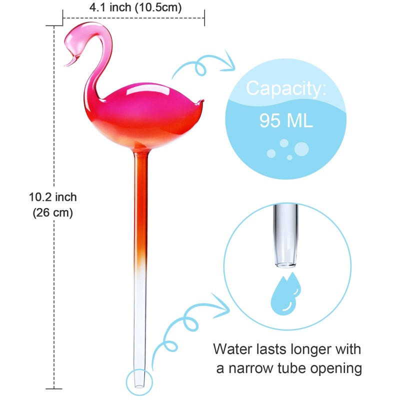 Self-Watering Glass Globes 2PCS Flamingo Gradient Hot Pink 10" Long