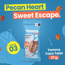 Yomms Coco Twist Glazed Whole Pecan Halves, 3.9 oz (3 Pack), Gluten-Free & Non-GMO Healthy Dessert Snacks – Low Sugar Coconut & Crunchy Candied Nut Pouches – Roasted Snacking Pecans – 1.3oz Grab-and-Go Bags