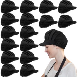 Hicarer 16 Pcs Chef Hats for Women Hair Nets Kitchen Cooking Chef Cap Adjustable Elastic Work Cap for Women Adult, Black (Full Cloth)