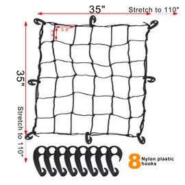 Cargo Net 3'x3' for Pickup Truck Bed – Stretches to 9'x9' Max,Heavy Duty Cargo Net with 5mm Latex Core Bungee Net – Durable for Pickup Truck Bed,Roof Racks,Trailers & More