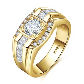 LOIPURI Moissanite Engagement Rings Men's Wedding Band 925 Sterling Silver 14K Gold Plated Wedding Promise Ring for Men 0.8CT Round Cut D Color VVS1 Clarity Anniversary Jewelry Gifts Sizes 8