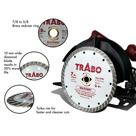 Trabo 7 Inch 6 Pack Masonry Turbo Rim Diamond Metal Bond Blade for Cutting Cement, Pavers, Concrete with Rebar, Natural Stone and More, with 7/8 Inch Arbor with 5/8 Inch Reducer Ring
