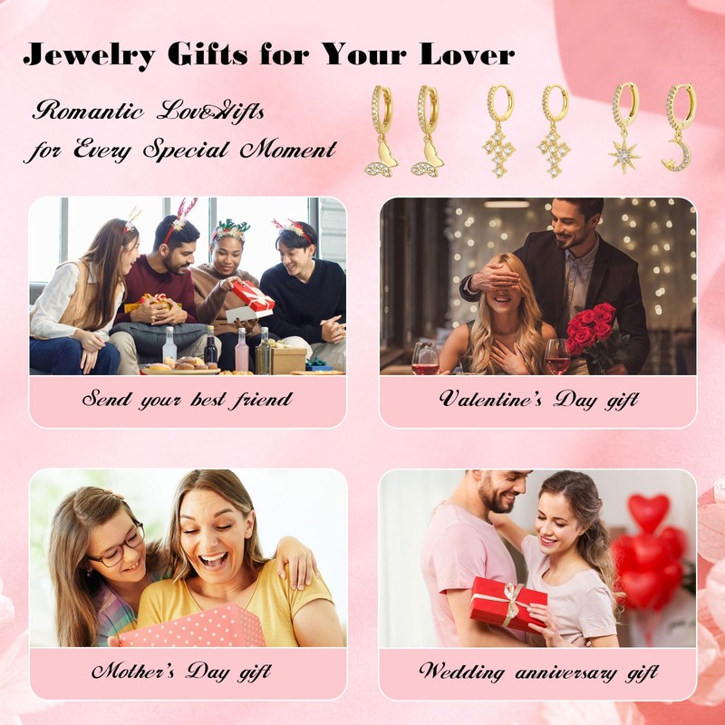 Dainty Huggie Hoop Dangle Earrings for Women, Small Hypoallergenic Hoop