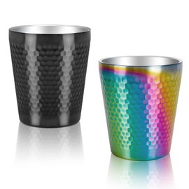 TIICOO Stainless Steel Cups 2 Packs 10oz/300ml Stackable Double Wall Insulated Metal Shatterproof Cups Titanium-Plated Diamond Textured Surface Heat Resistant Dishwasher Safe (Black&Gradient)