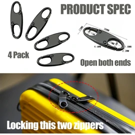 Zipper Clips Anti Theft Double Opening Zipper Pull Replacement Removable Zipper Connector Zipper Lock Black 4pcs