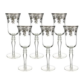 Imported Gift Depot Ornate Silver Rimmed Crystal Champagne Flute Glass Set of 6pcs