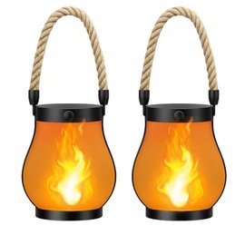 Hompavo Gen2 Solar Lanterns Outdoor Waterproof with Realistic Flickering Flame, Dual Charging (USB/Solar) & 2 Modes - Decorative Hanging/Table Lights for Yard Garden Porch Christmas Decor, Red