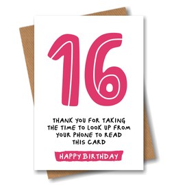 16th Birthday Card - Funny Joke for 16 Year Old - Pink