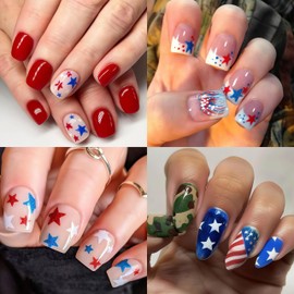 6 Sheets 4th of July Nail Art Stickers 3D Self-Adhesive Independence Day Flag Star Nail Decals Red Blue White Five-Pointed Star Nails Design Patriotic Star Nail Supplies Nail Decoration for Women Girl