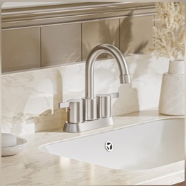 Phiestina Brushed Nickel 4 Inch 2 Handle Centerset Lead-Free Bathroom Sink Faucet, with Copper Pop Up Drain and Water Supply Lines,BF015-1-BN