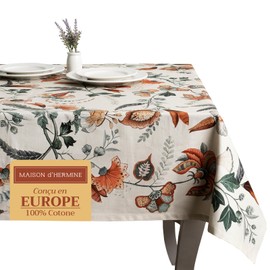 Maison d' Hermine Tablecloth 100% Cotton Table Cover Decorative Washable Square Easter Tablecloths for Kitchen, Dining, Buffet Parties & Camping, Dalida - Spring/Summer (140cm x 180cm)