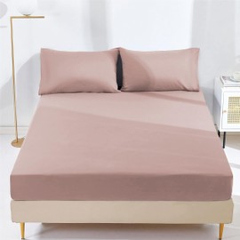 AR Ware Double Fitted Sheet Non Iron Wrinkle, 25cm Deep Ultra Soft Microfiber Elastic Fitted Bed Sheets Easy Care, Fade Resistant (Blush)