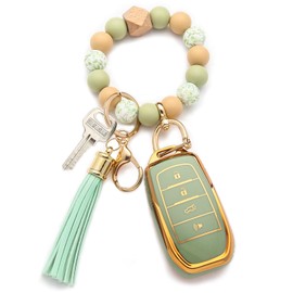 QfungYe For Toyota Wristband Keychain Case with Key Chain, Soft TPU Key Case, Fits 2019-2024 Venza, RAV4 Prime, Land Cruiser, Fortuner, Grand Highlander, Corolla Cross, Hilux (Green)