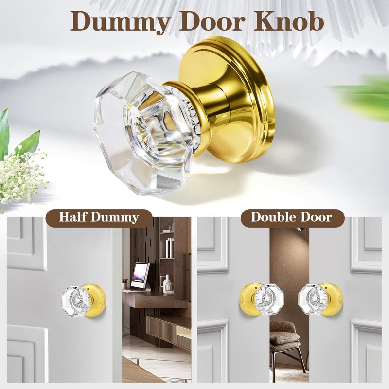 CLCTK 4 Pack Glass Dummy Door Knobs, Single Side Dummy