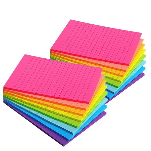 12 Pack Sticky Notes 10cmx15cm, 6 Colors Self-Stick Pads, Removable