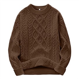 ANRABESS Sweaters for Women Long Sleeve Oversized Crewneck Cable Knit Vintage Heavy Sweater 2025 Fall Trendy Pullover Outfit Brown X-Large