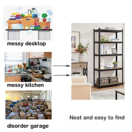 5-Tier Storage Shelves Metal Storage Shelves Garage Shelving Unit for Workshop Shed Office Heavy Duty Racking Shelf for Storage, 71H x 35W x 15.7D Inches