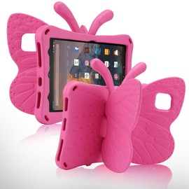 Simicoo Fire HD 8 Tablet 10th Gen 2020 HD 8 Plus 2022 Case Cute Butterfly Case with Stand for Kids Light EVA Rugged Shockproof Heavy Duty Kids Friendly Full Cover for New Fire HD 8 8Plus (Rose)