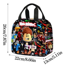 Elie&Eason Roblx Lunch Bag, Lunch Box for Kids and Adults, Insulated Reusable Lunch Box, Portable Waterproof Lunch Bags for Travel Picnic School Office Outdoor