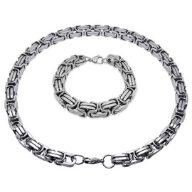 Soul-Cats® Byzantine Chain Stainless Steel Necklace with or without Bracelet Colour: Silver., 12 mm