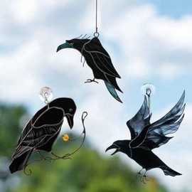 Vkyipg Raven Acrylic Window Wall Decor Stained Hanging Pendant for Home Room Mysterious Crow Witch Ornaments A