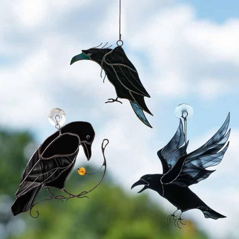Vkyipg Raven Acrylic Window Wall Decor Stained Hanging Pendant for