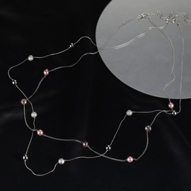 FULU AUTUMN Women's Statement Necklace Long Pearl Necklace Silver Chain Two Strand Fashion Jewellery Necklace Birthday Gift, Crystal Pearl, No Gemstone