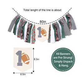 Football 1st Birthday High Chair Banner - Football One Birthday Decorations,First Year Down Birthday Party Decorations,Football Sports Themed Party Banner Photo Props