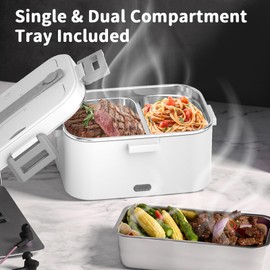 Electric Heated Lunch Box for Adults with 2 Pack 1.8L Containers, ON/OFF Power Switch & 0.6L Double Layer, Portable 100W 3-IN-1 Fast Heating Food Warmer for Men, ,12V/24V/110V for Car Truck Office