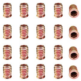 Aoktorkit 20Pcs Threaded Insert Nuts M8*20 Furniture Hex Drive Nuts Flat Head Threaded Rivet Nuts Screw-in Nuts for Wood Furniture