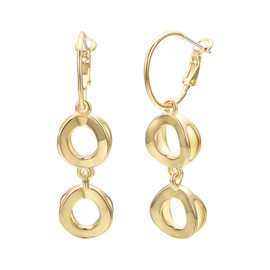 Vissen Huggie Double Hoop 18k Gold Earrings Hanging Women's Gold-Plated Geometric Pull Through Hoop Earrings Hypoallergenic Fashion Jewellery, Gold-plated