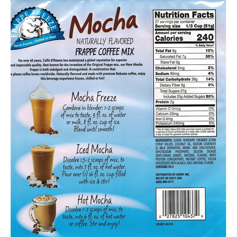 DaVinci Gourmet Frappe Freeze Frappe Coffee Mix, Mocha, 3 Lb