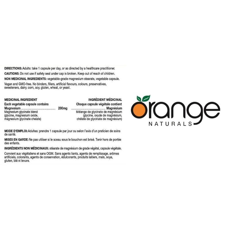 Orange Naturals - Magnesium Glycinate - 200mg 90 v-caps -