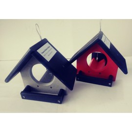 2 Green Meadow Peanut Butter Jar Bird Feeder Amish Handmade Red/Black Gray/Black Measures: 8”w x 10½”h 18 oz Peanut Butter Jar Bird Feeder