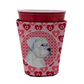 Caroline's Treasures SS4509RSC Boxer Hearts Love and Valentine's Day Red Cup Hugger Cup Cooler Sleeve Hugger Machine Washable Drink Sleeve Hugger Collapsible Insulator Beverage Insulated Holder