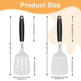 POTWIY 2 Pcs Stainless Steel Spatula Set, 11.3 x 3.1In Metal Spatulas for Kitchen Use, Cast Iron Skillet Cooking, Solid and Slotted Turner with Heat Resistant Handle, Flipper for Steak, Eggs, Burgers
