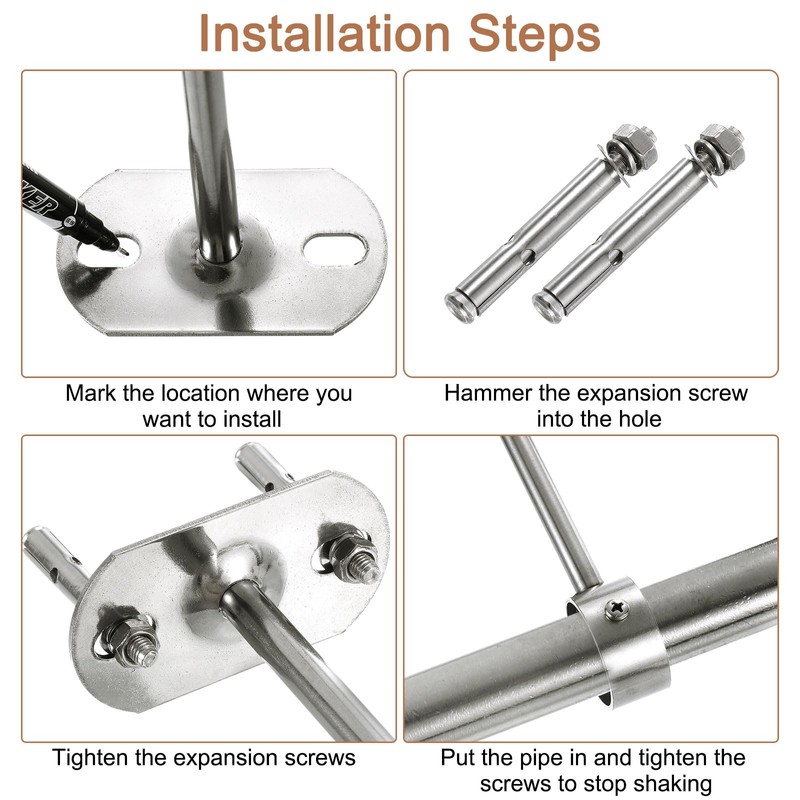 sourcing map 4 Pcs Ceiling Mount Bracket, Wardrobe Pipe Bracket,