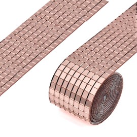 1464Pcs/1Roll Self-Adhesive Mosaic Wall Stickers DIY Glass Mirror Mosaic Tiles Sticker Mini Square Glass for Home Decorative Craft DIY Accessories, 5 x 5 mm (Rose Gold)