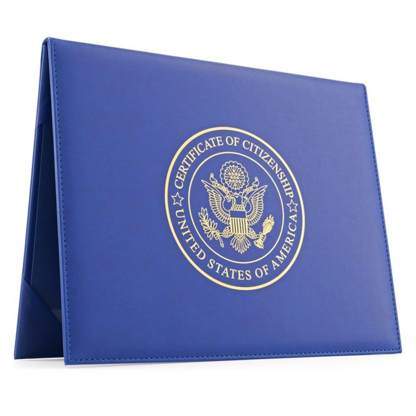 US Citizenship Certificate Holder by Official Fellow Citizen | Luxury Gifts for New American Citizens | Fully Padded Leatherette | Gold Eagle Seal | Naturalization Certificate Cover