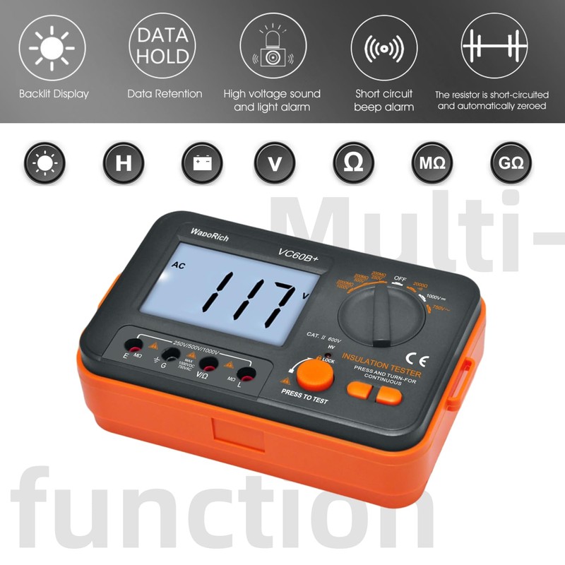 Megohmmeter, WapoRich Digital Insulation Resistance Tester 2000MΩ Megohm Meter with