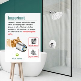 Heyalan Shower 8 Inch Head and Handle Set Round Shower Faucet Set Bathroom Rainfall Shower System Stainless Steel Showerhead Single Function Shower Trim Kit,Female Thread Valve,Polished Chrome