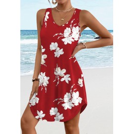 Summer Dresses for Women 2025 Beach Vacation Clothes Loose Sleeveless Casual Spring Sundresses Swing Tshirt Dress Red M