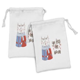 Lunarable You and Me Fabric Pouch Set of 2, You Keep Me Warm Words with Cats Couple in Love Kitties Holding Hands Graphic, Small Drawstring Bag for Toiletries Masks and Favors, 9" x 6", Multicolor