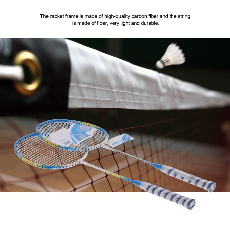 2 Player Badminton Racquets Set Lightweight Full Carbon Double Rackets