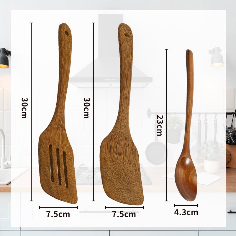 2 Pieces Cooking Spatula, 1 Piece Wooden Wooden Spoon, Chef
