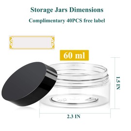 2oz Plastic Jars with Lids 36PCS Small Cosmetic Slime Containers Clear Travel Round Jars Empty Sample Containers Leak Proof Pot Jars with Black Lids for Lotion and Cream Acrylic Powder Lip Scrubs